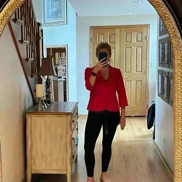 NWOT HALOGEN 3/4 Sleeve Red Ruffle Blazer Jacket Size Small P. - Picture 11 of 13